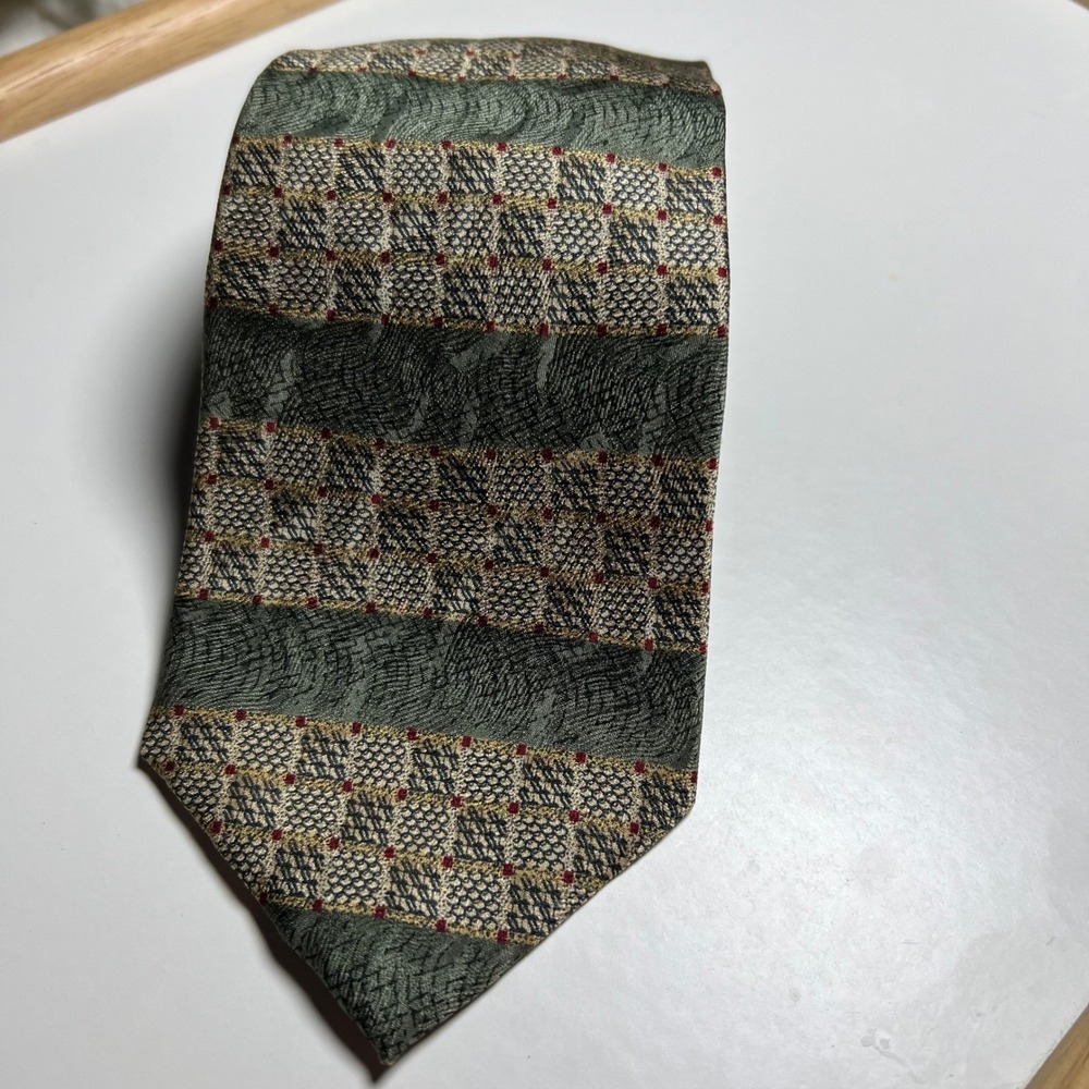 Boston Traders Mens Necktie 100% Silk Geometric‎ Textured Green One Size